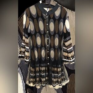 LINDI Pleated Chiffon Dress Tunic Top Flouncy Layered Pleated Chiffon Buttons L